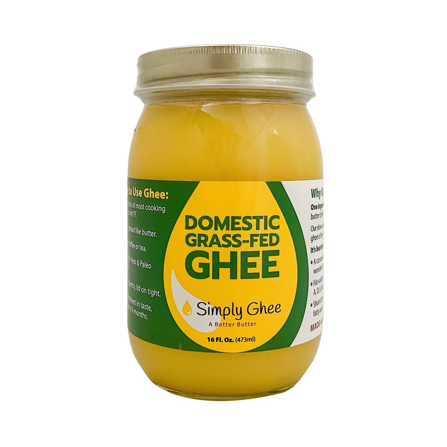 Domestic Grassfed Ghee 16oz - Homeland Harvest