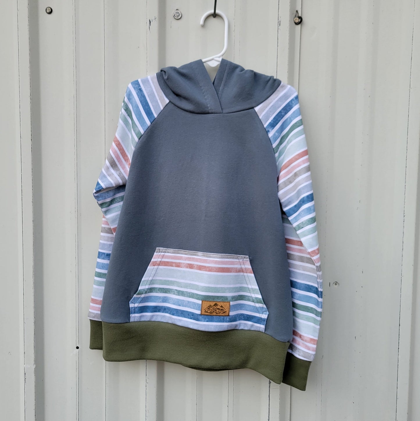 Kids Hoodie - Dusty Blue Stripe - Homeland Harvest