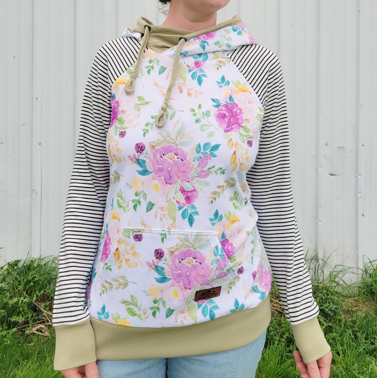 Women's Spring Floral Stripe Double Hoodie - Homeland Harvest