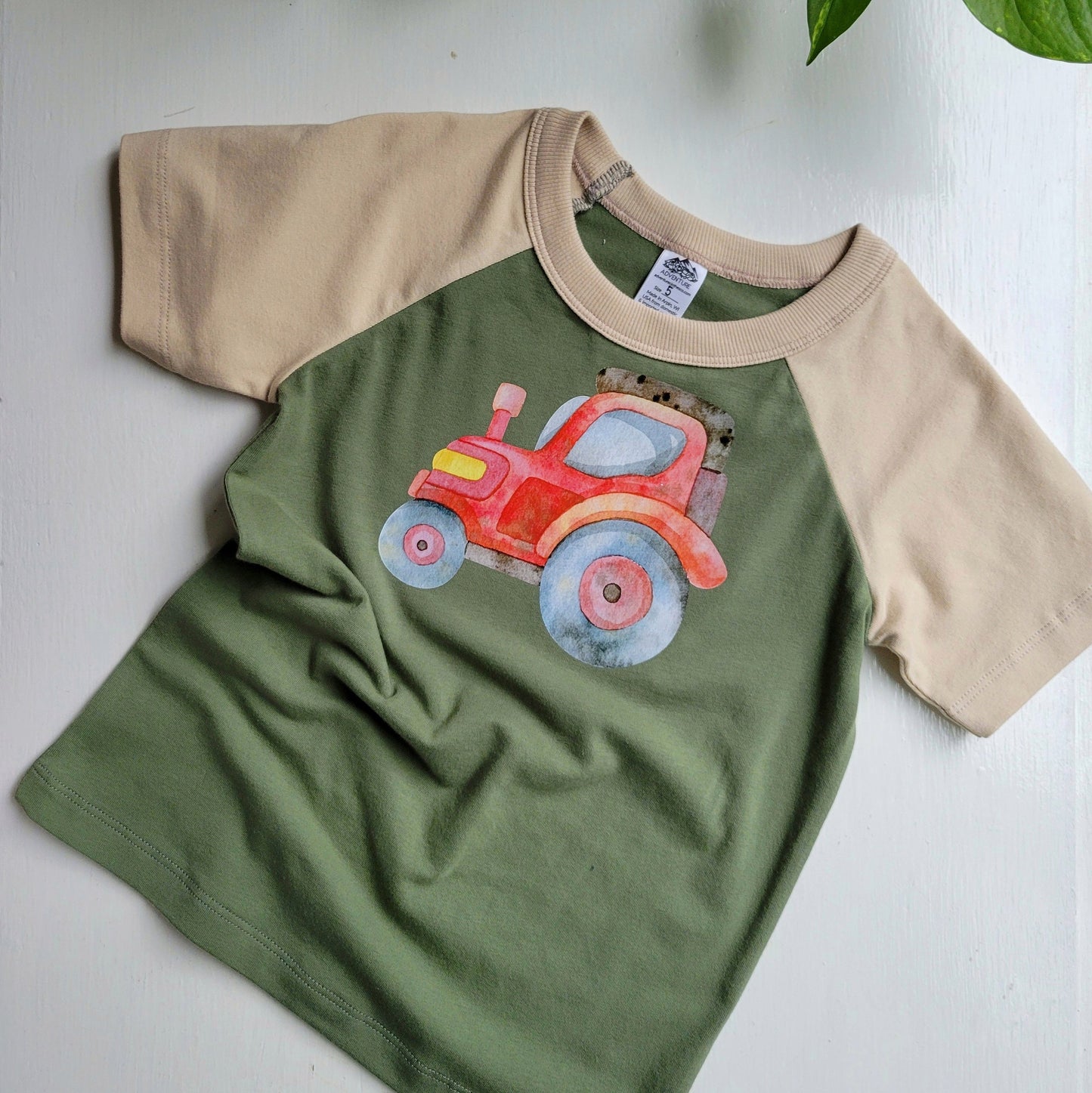 Kids Green Trucks Tshirt - Organic American made Cotton - Homeland Harvest