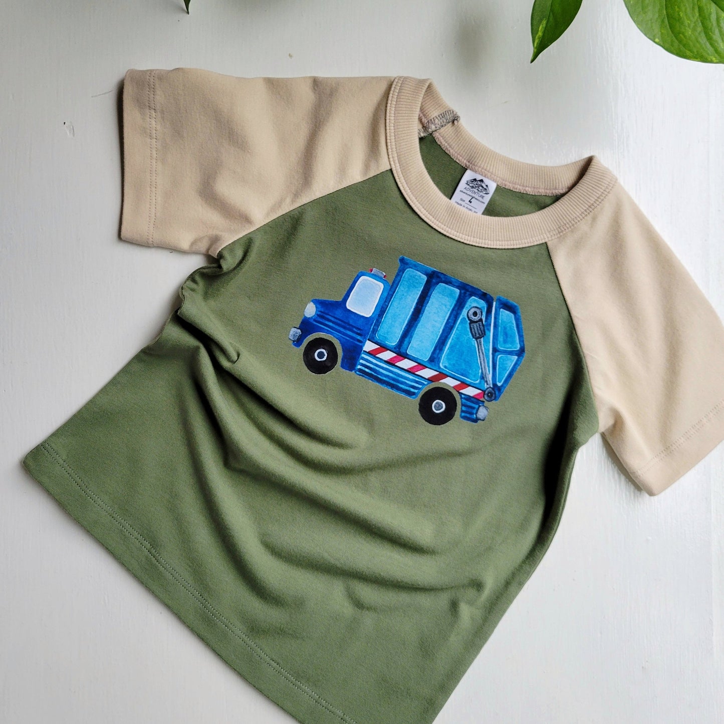 Kids Green Trucks Tshirt - Organic American made Cotton - Homeland Harvest