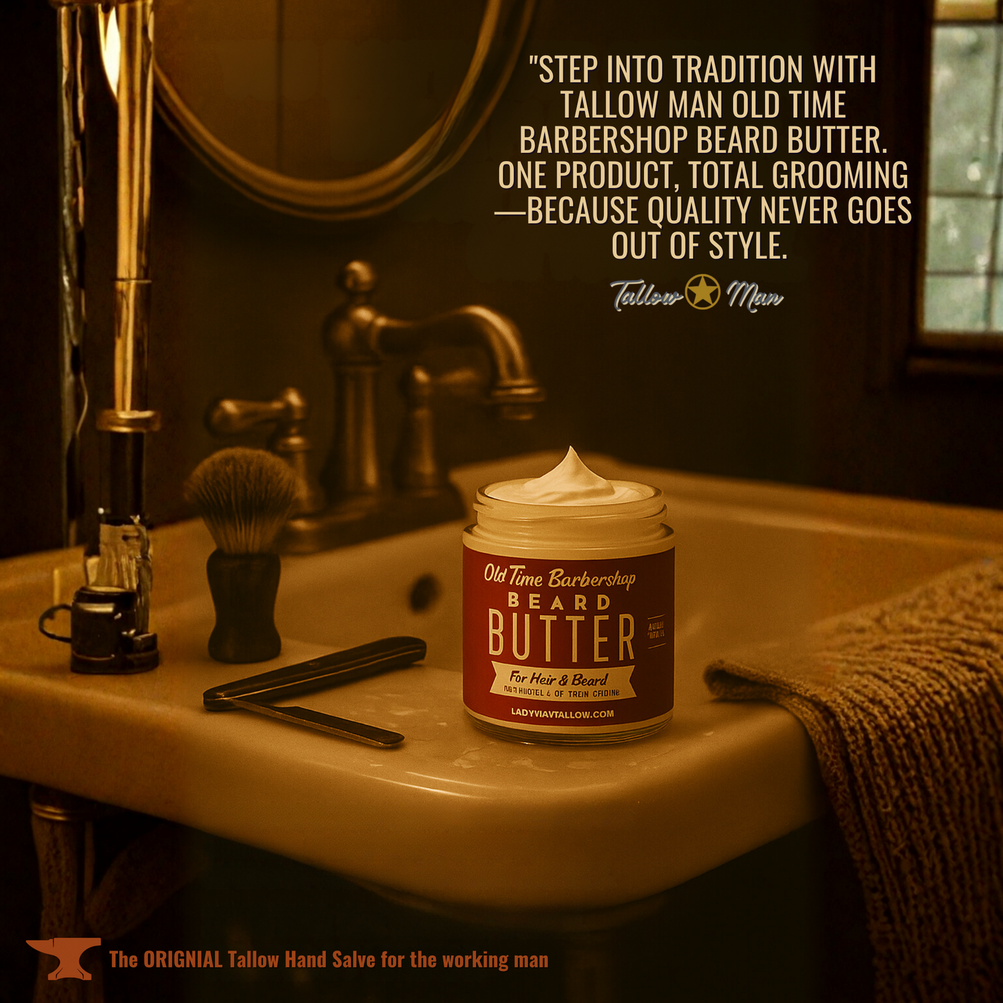 Old Time Barbershop Natural Tallow Beard & Body Butter for Men| All-Natural Beard Butter & Skin Care