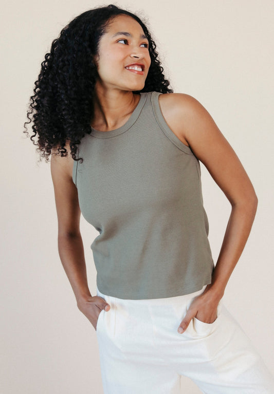 Charlie Ribbed Organic Cotton Tank - Sage - Homeland Harvest