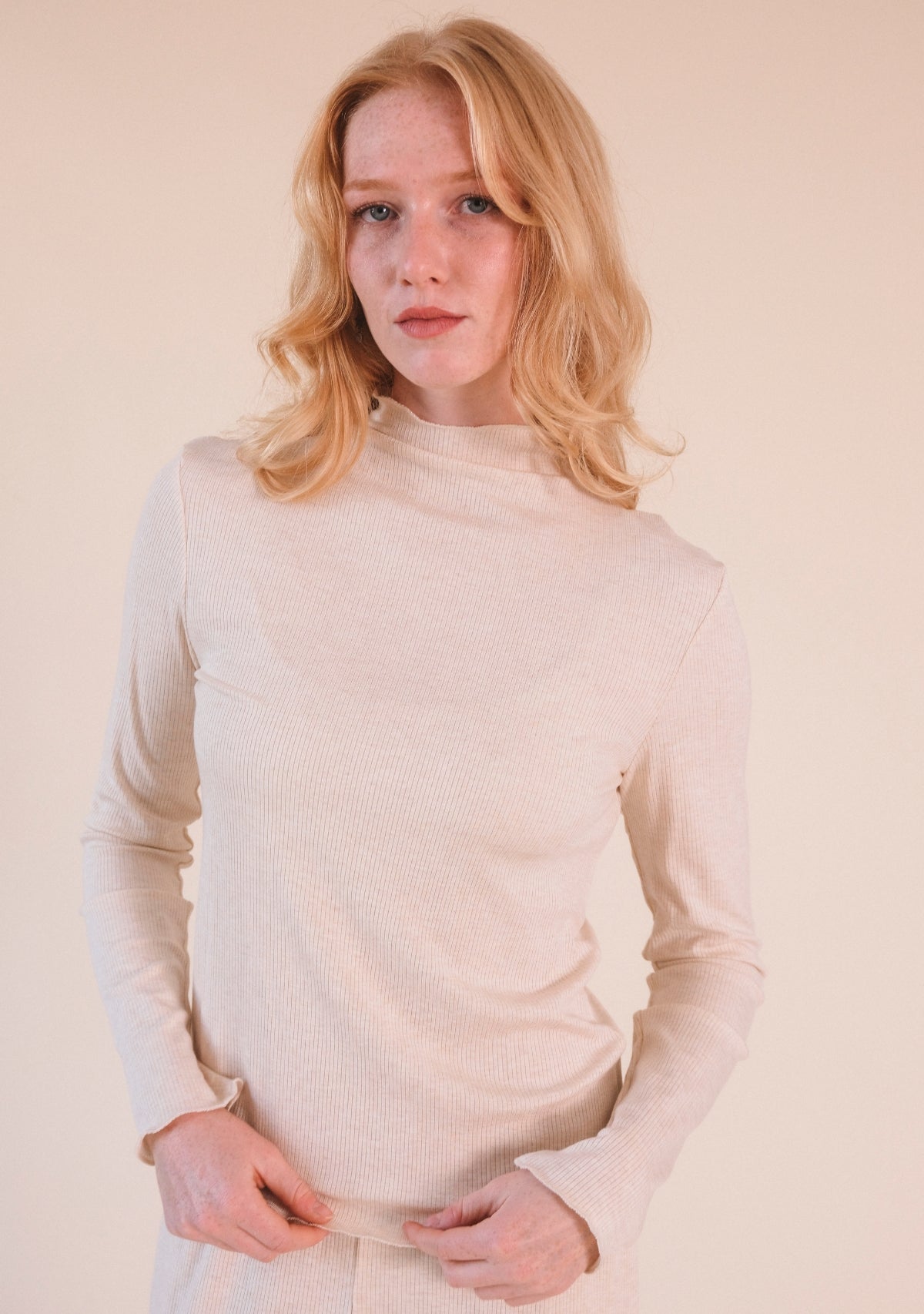 Norma Modal Ribbed Turtleneck - Heather Almond - Homeland Harvest