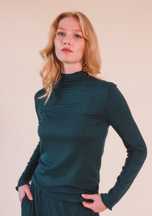 Norma Modal Ribbed Turtleneck - Pine - Homeland Harvest