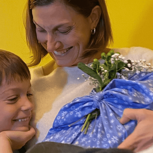 Large Reusable Cloth Furoshiki Gift Wrap | Snowflakes & Pine - Homeland Harvest