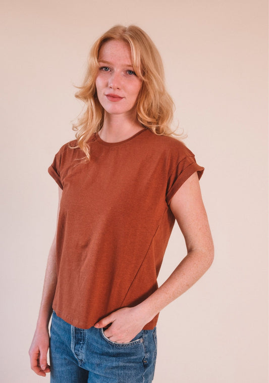 Jane Cuffed Hemp Tee - Pecan - Homeland Harvest