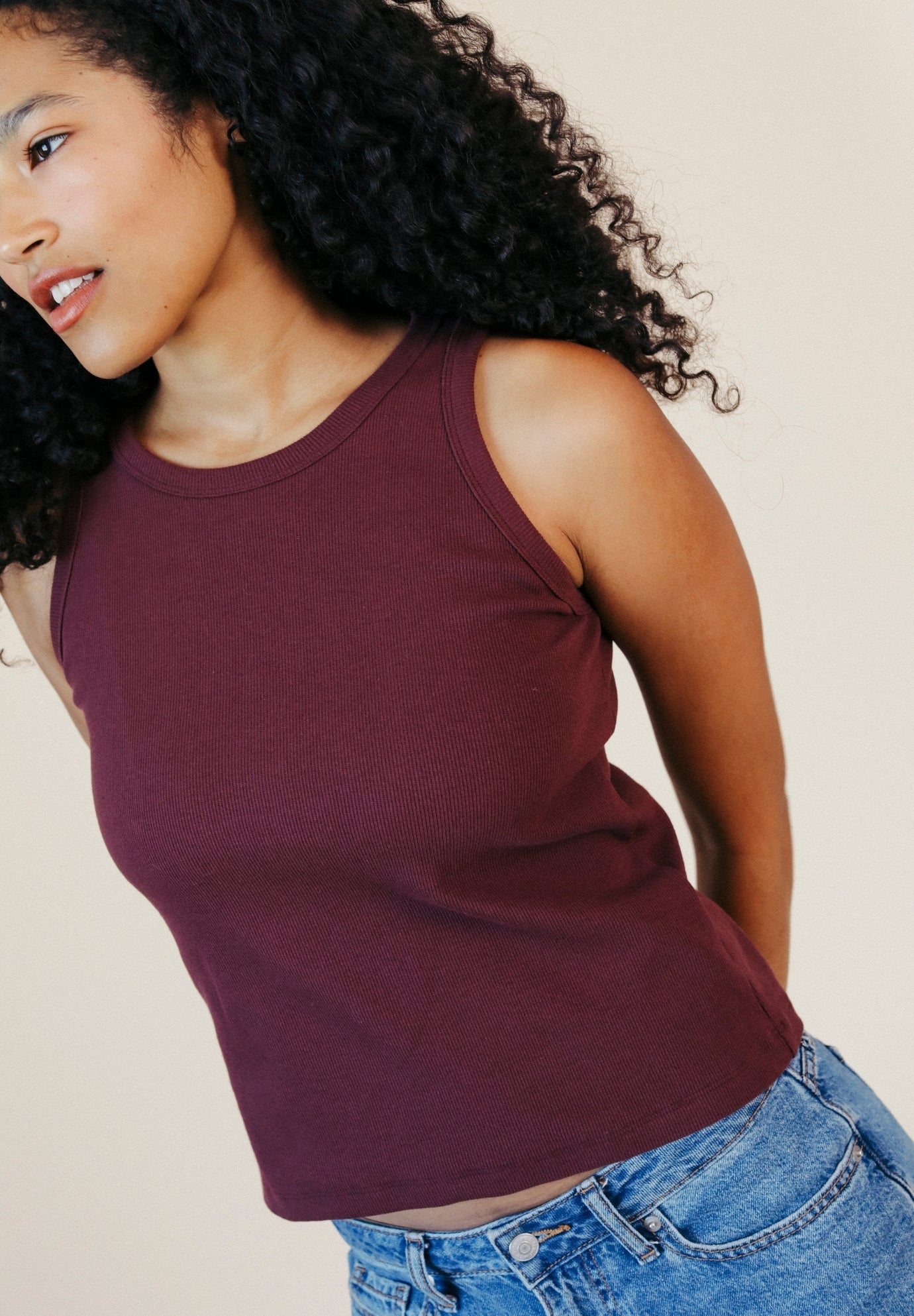 Charlie Ribbed Organic Cotton Tank - Port - Homeland Harvest
