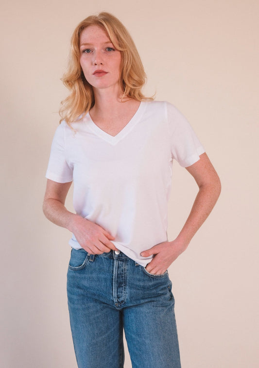 Louise Organic Cotton + Tencel ™ V-neck Tee - White - Homeland Harvest