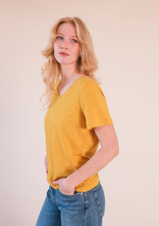 Louise Organic Cotton + Tencel ™ V-neck Tee - Golden - Homeland Harvest