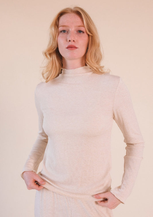 Norma Modal Ribbed Turtleneck - Heather Almond - Homeland Harvest