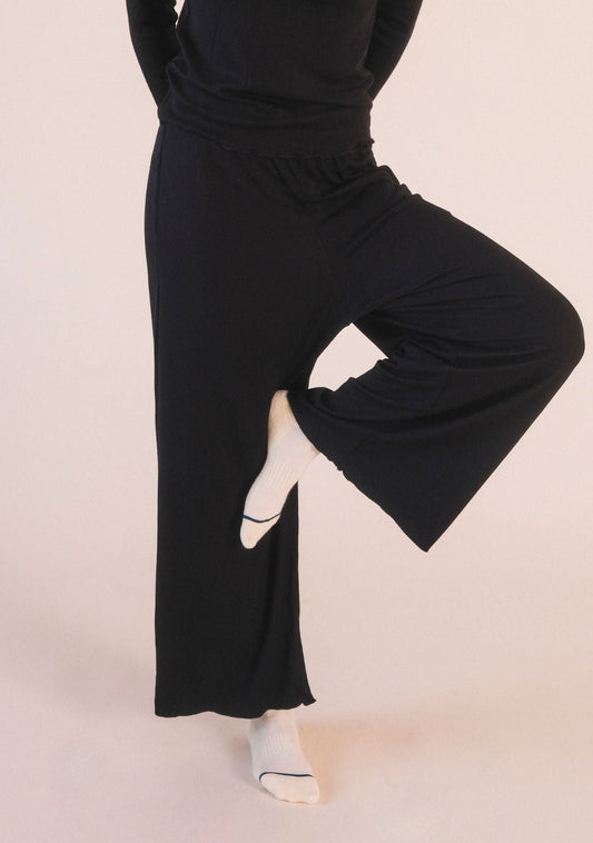 Hedy Ribbed Modal Lounge Pant- Black - Homeland Harvest