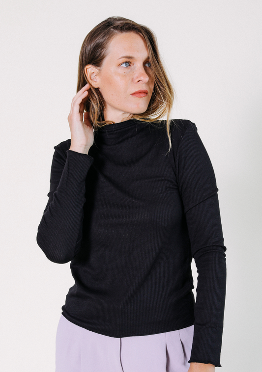 Norma Modal Ribbed Turtleneck - Black - Homeland Harvest