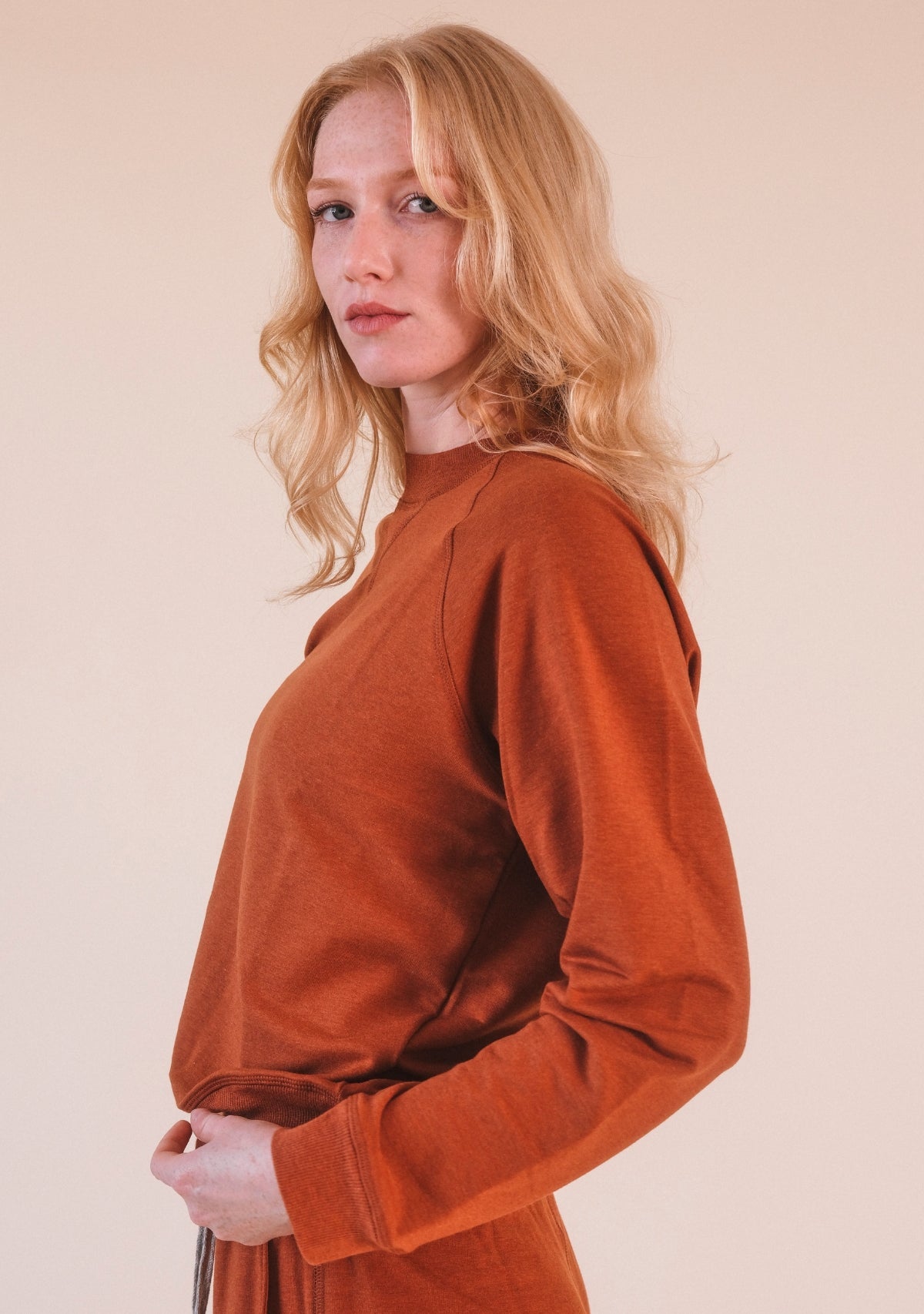 Agnes Raglan Organic Cotton + Tencel™ Sweatshirt - Rust - Homeland Harvest