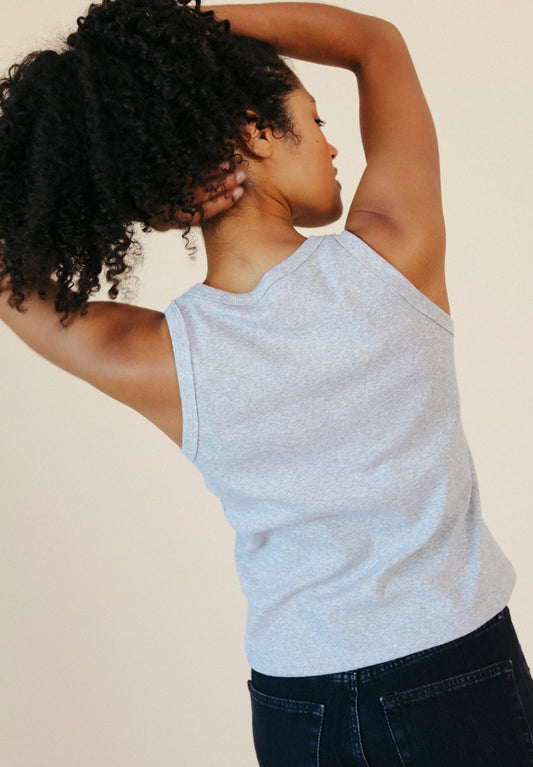 Charlie Ribbed Organic Cotton Tank - Heather Gray - Homeland Harvest