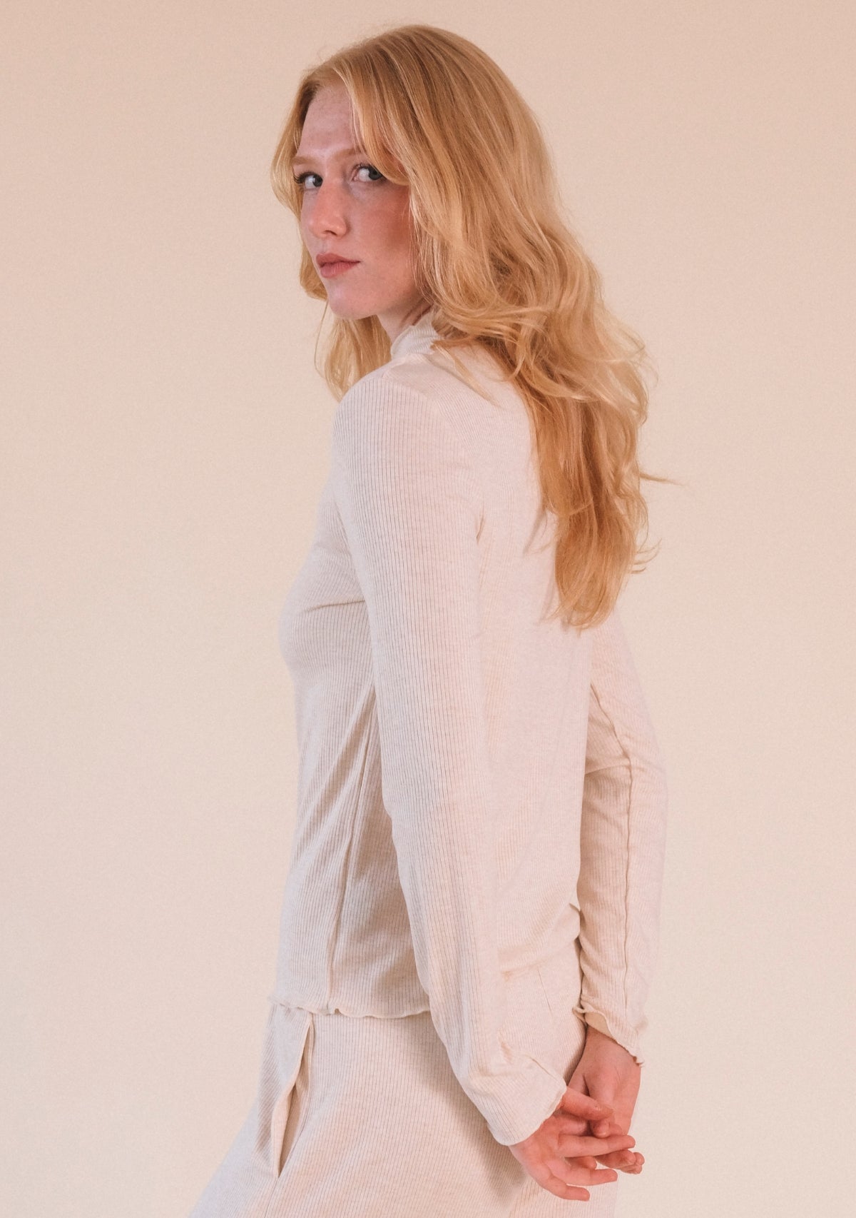 Norma Modal Ribbed Turtleneck - Heather Almond - Homeland Harvest