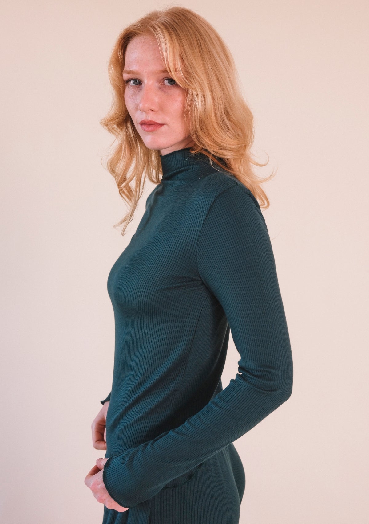 Norma Modal Ribbed Turtleneck - Pine - Homeland Harvest