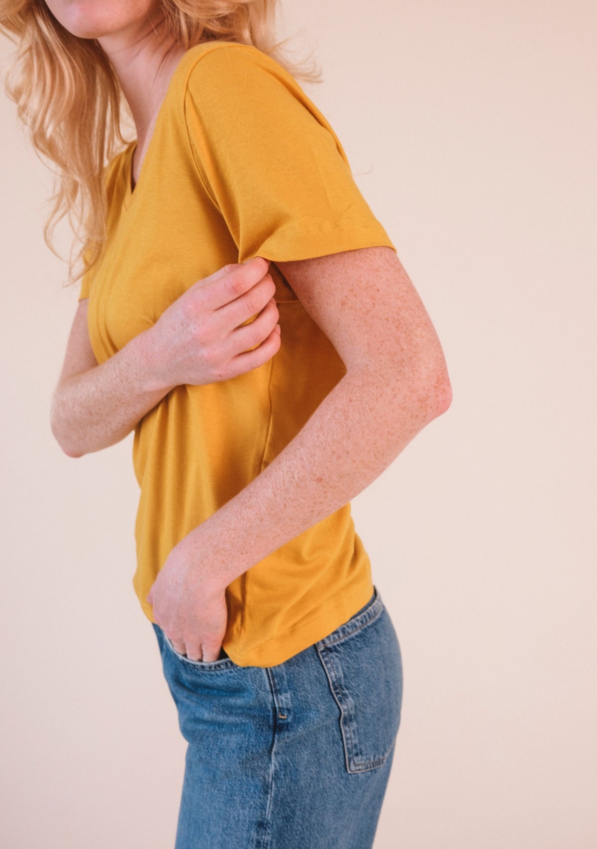 Louise Organic Cotton + Tencel ™ V-neck Tee - Golden - Homeland Harvest