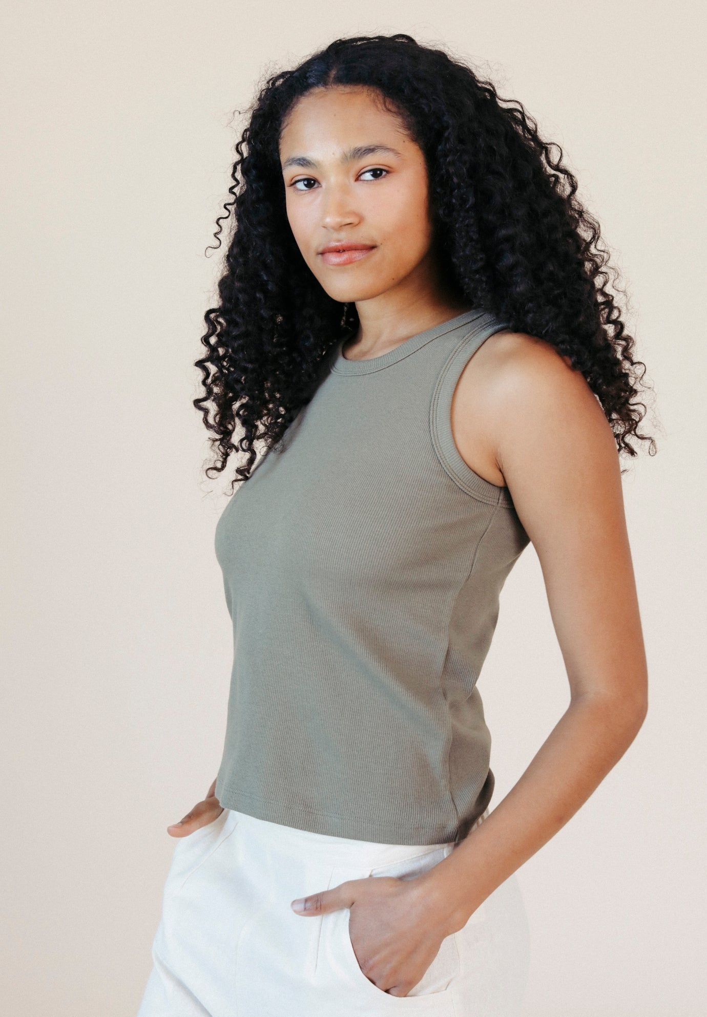 Charlie Ribbed Organic Cotton Tank - Sage - Homeland Harvest