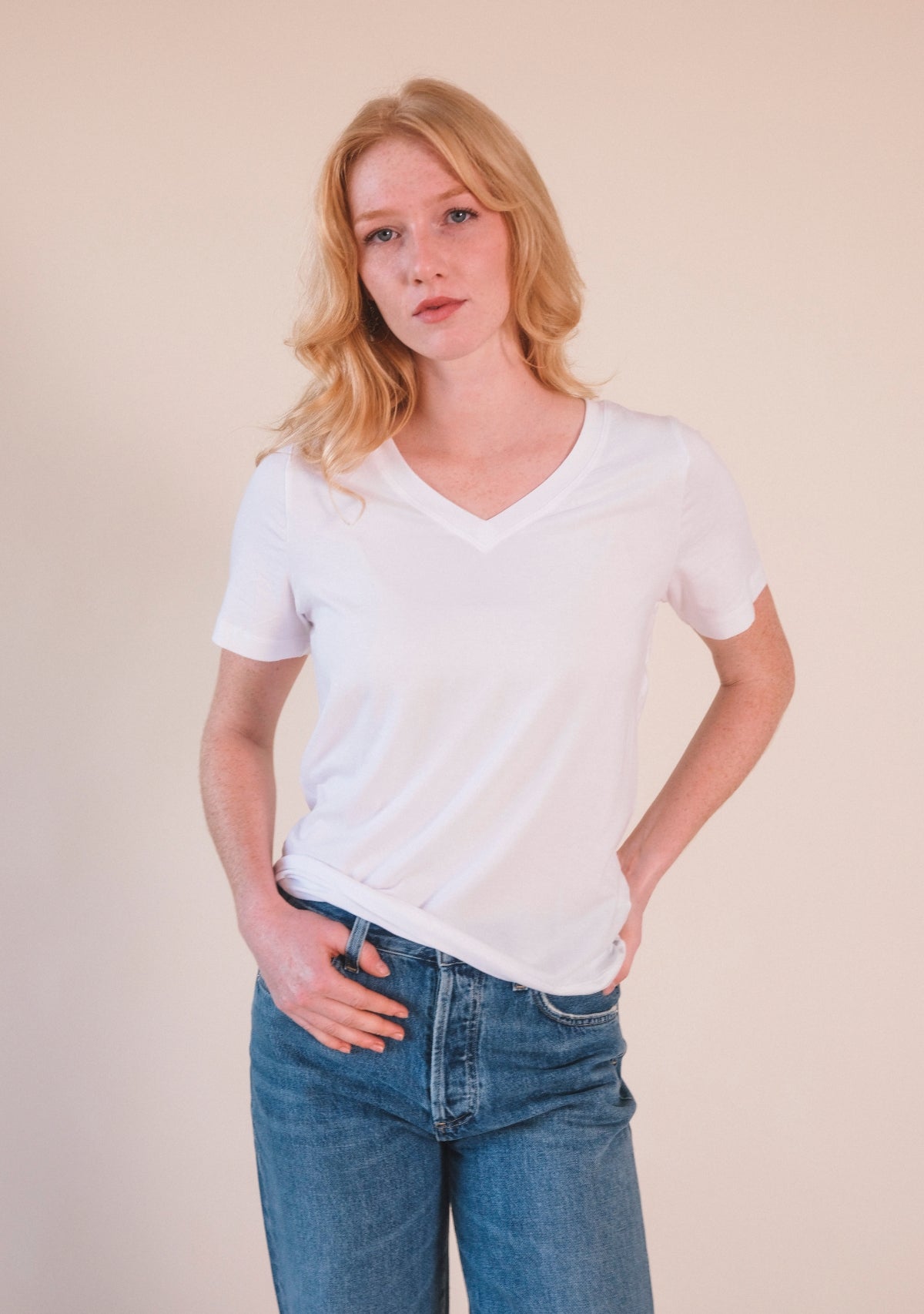Louise Organic Cotton + Tencel ™ V-neck Tee - White - Homeland Harvest