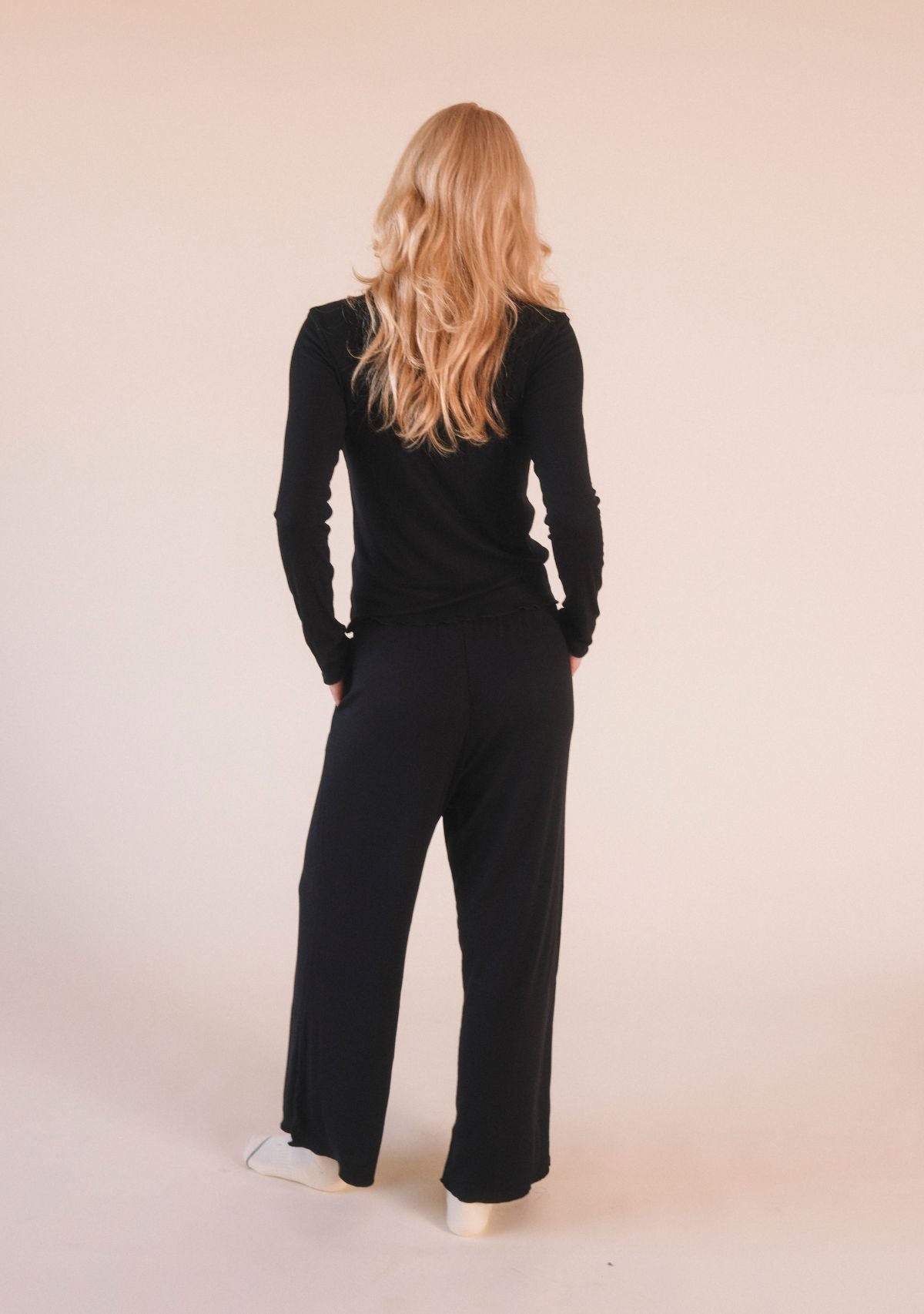 Hedy Ribbed Modal Lounge Pant- Black - Homeland Harvest