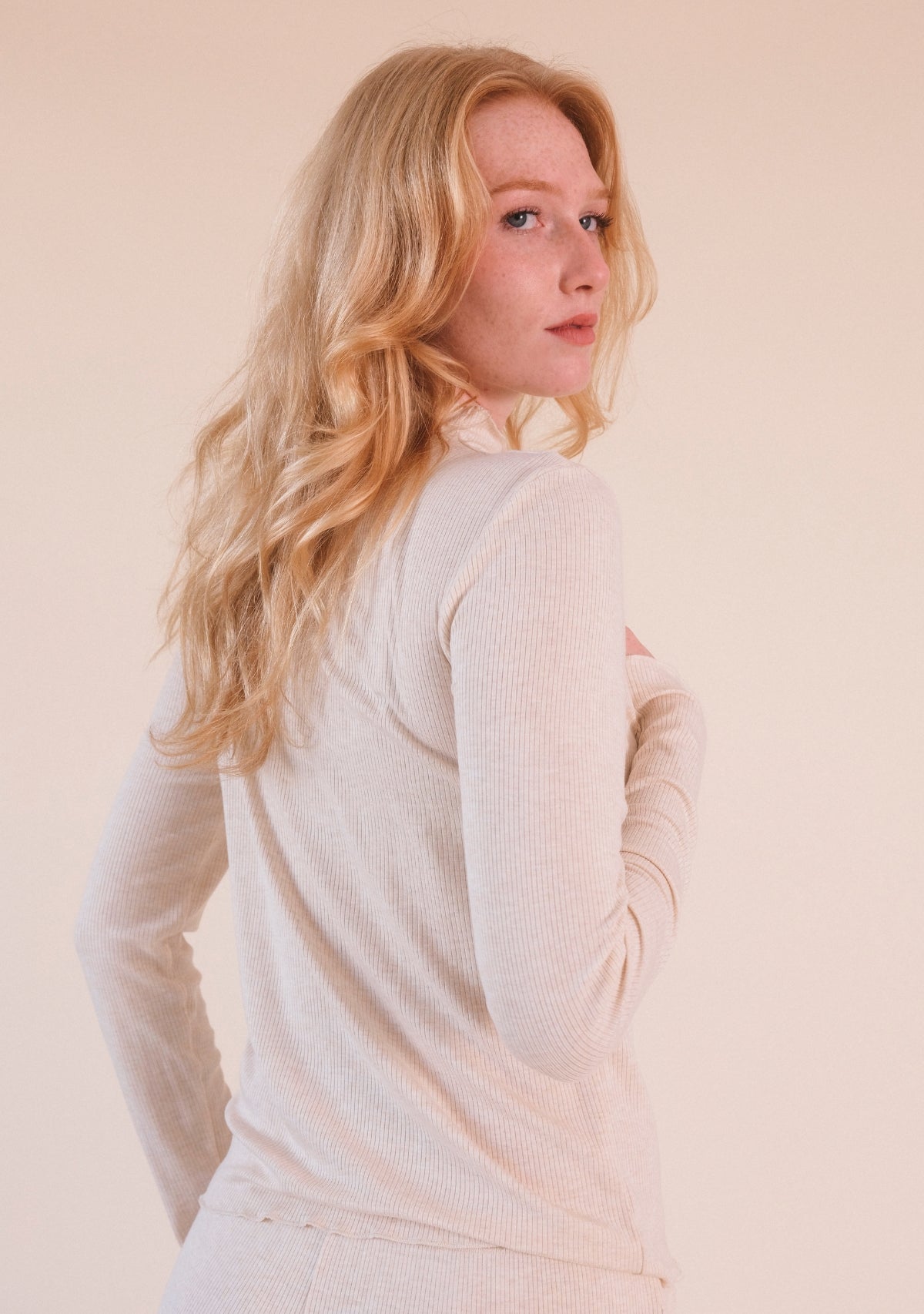 Norma Modal Ribbed Turtleneck - Heather Almond - Homeland Harvest