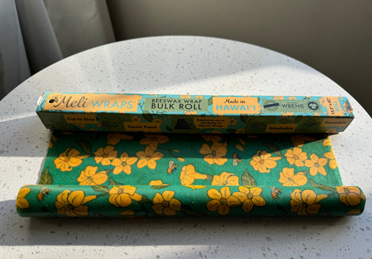 Beeswax Wrap Bulk Roll - Puakenikeni & Bee Print - Homeland Harvest