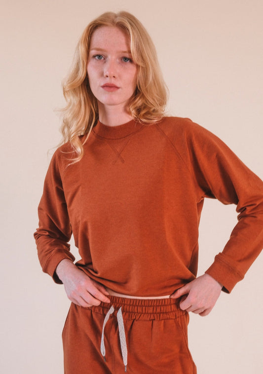 Agnes Raglan Organic Cotton + Tencel™ Sweatshirt - Rust - Homeland Harvest