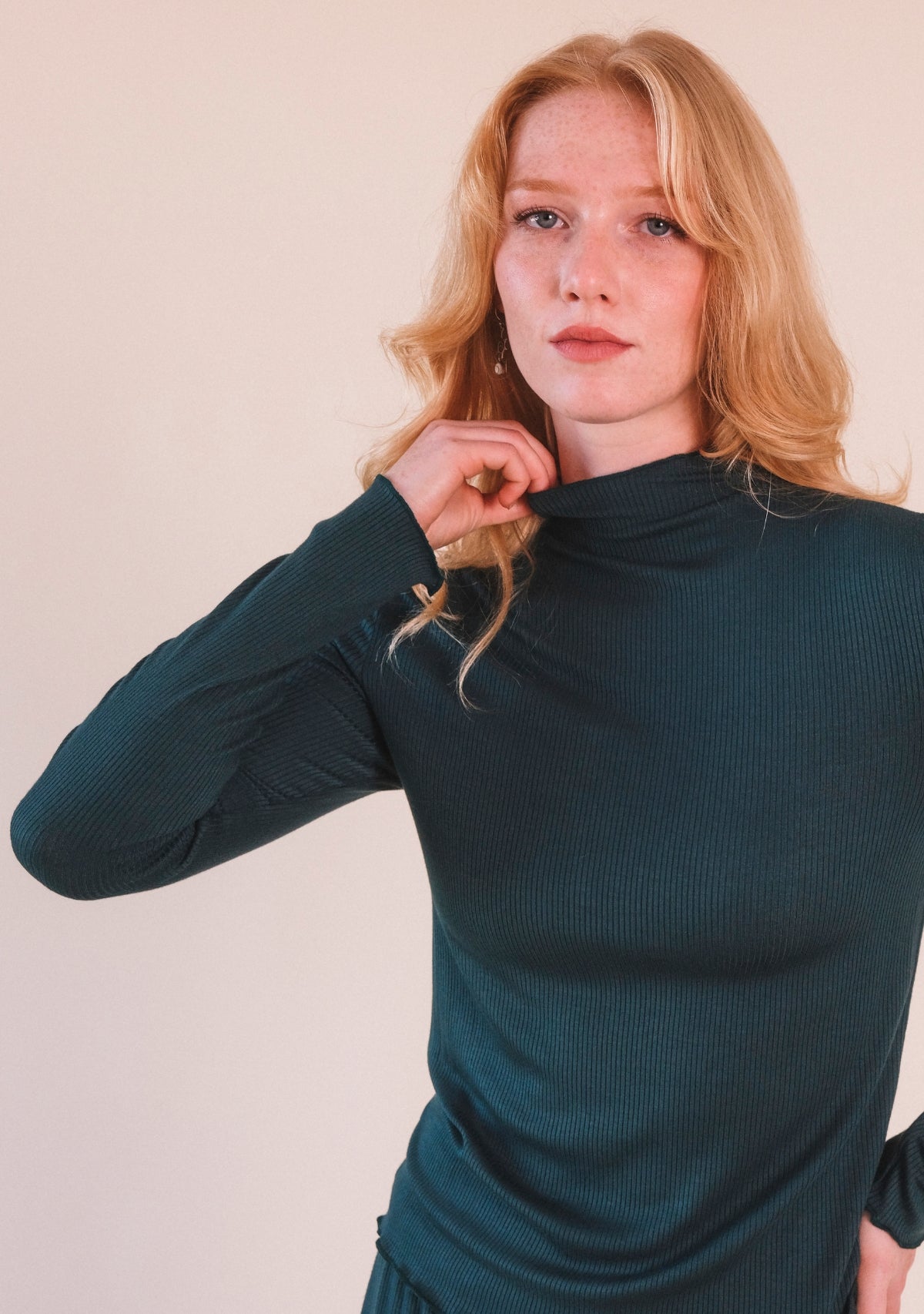 Norma Modal Ribbed Turtleneck - Pine - Homeland Harvest