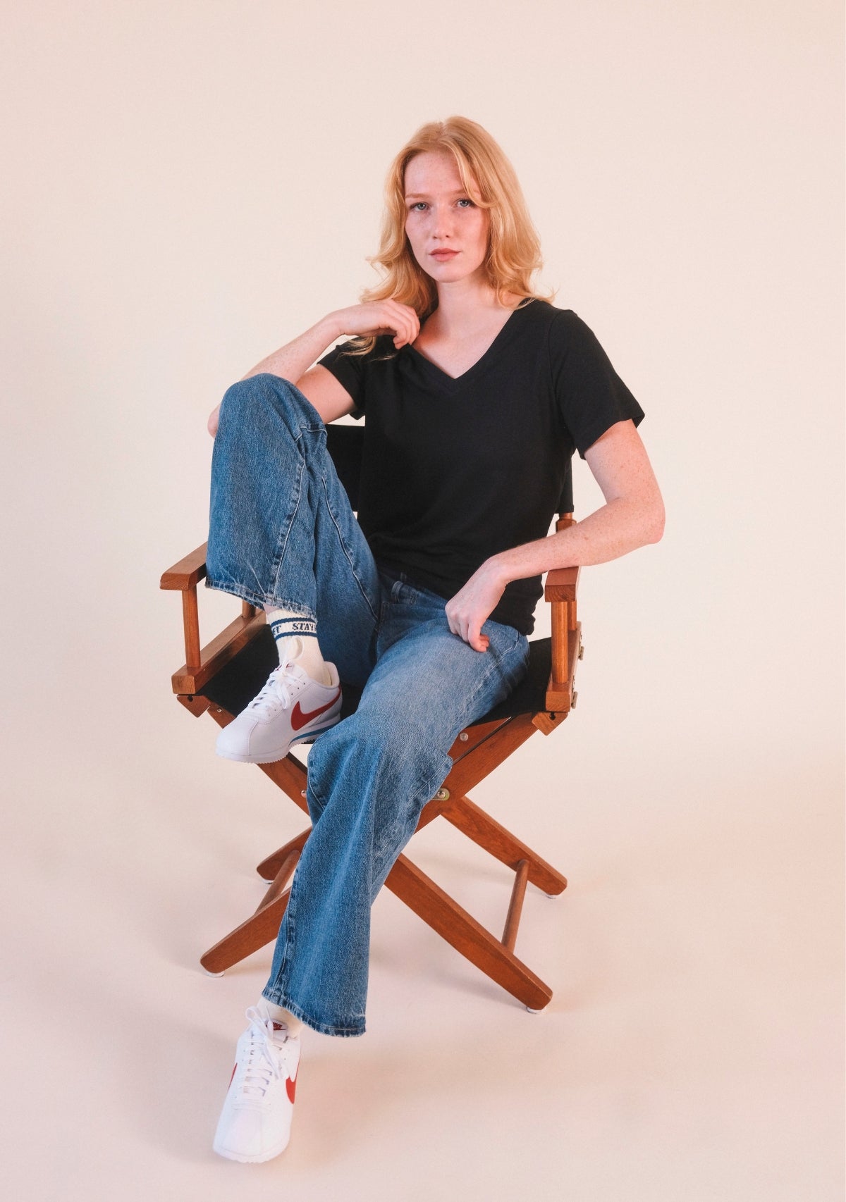 Louise Organic Cotton + Tencel ™ V-neck Tee - Black - Homeland Harvest