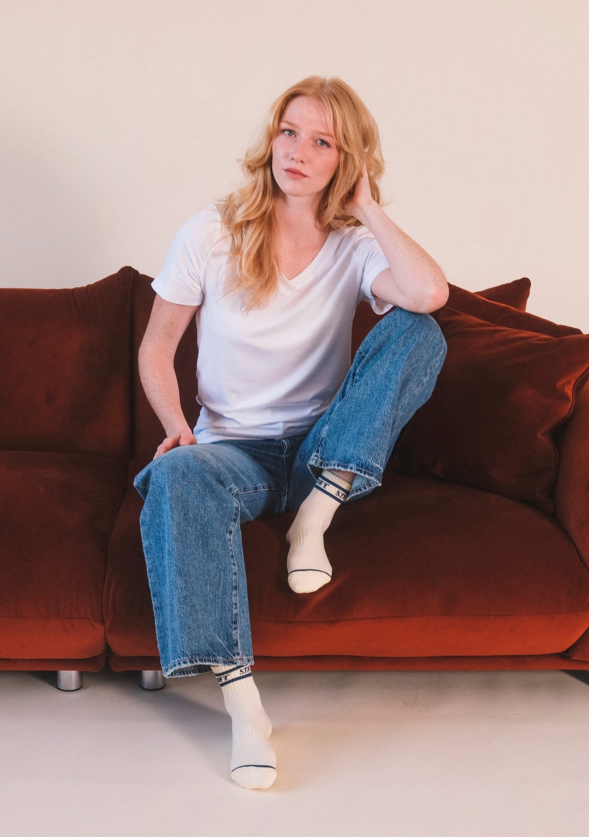 Louise Organic Cotton + Tencel ™ V-neck Tee - White - Homeland Harvest