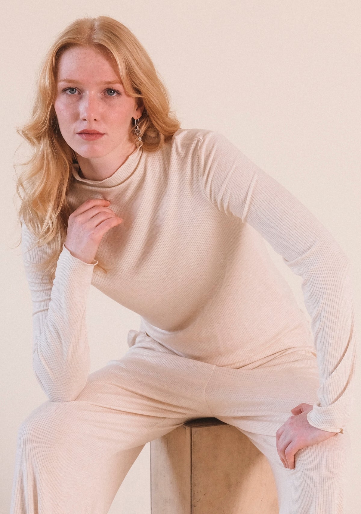 Norma Modal Ribbed Turtleneck - Heather Almond - Homeland Harvest