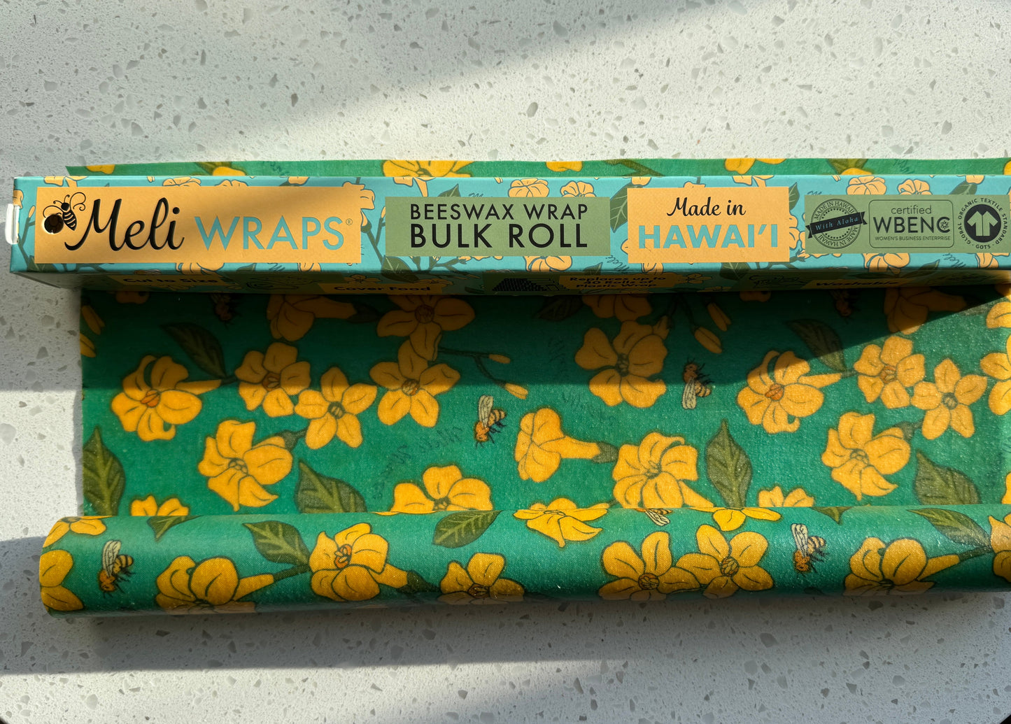 Beeswax Wrap Bulk Roll - Puakenikeni & Bee Print - Homeland Harvest