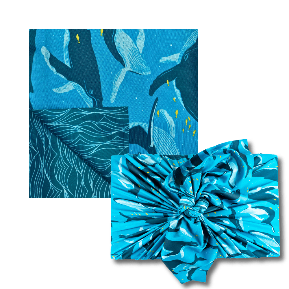 Extra Large Reusable Cloth Furoshiki Gift Wrap | Whales & Waves - Homeland Harvest