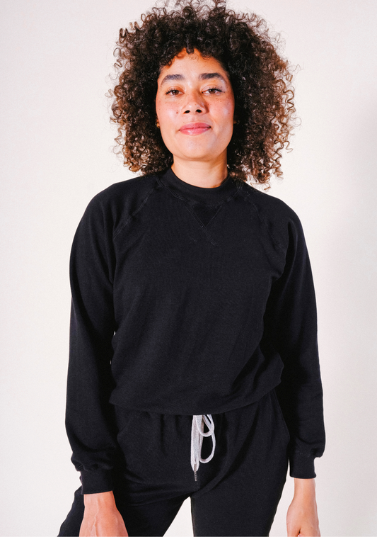 Agnes Raglan Organic Cotton + Tencel™ Sweatshirt - Black - Homeland Harvest