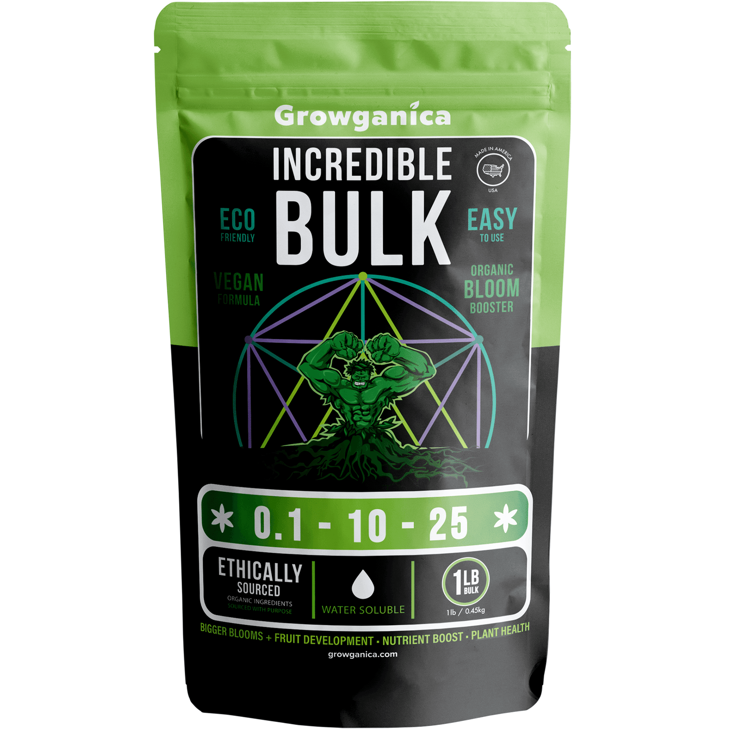 Growganica Incredible Bulk Organic Bloom Booster 0.1-10-25 | High-Yield Fertilizer for Bigger Flowers, Fruits, Vegetables Hydroponics & Soil - Homeland Harvest