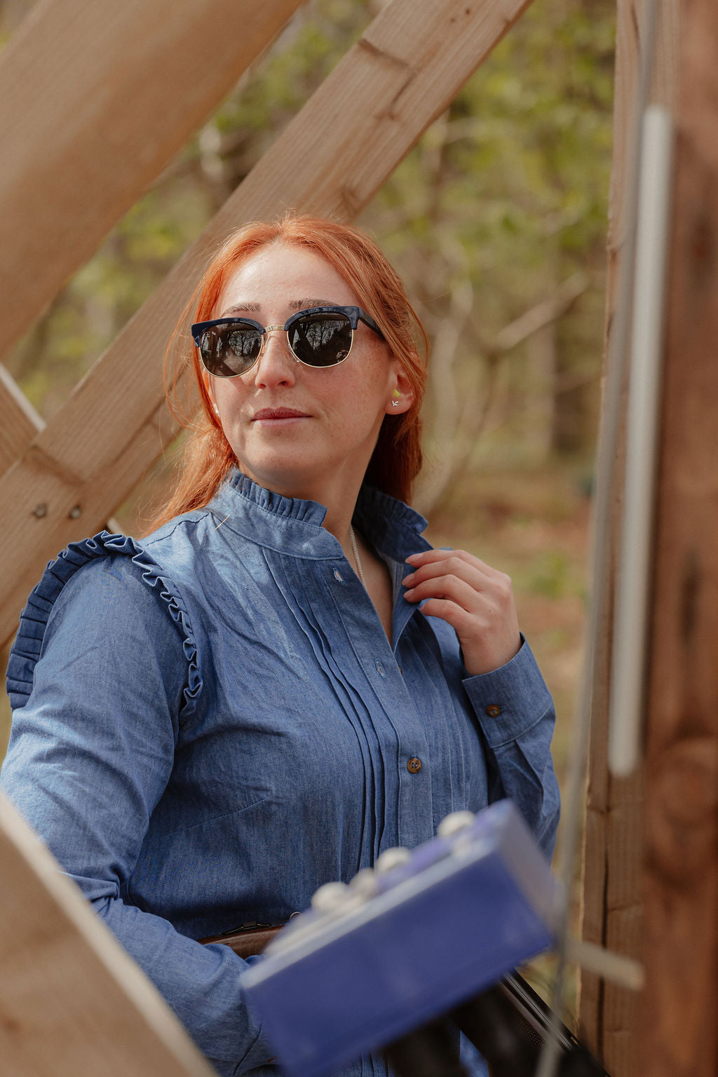 Charlotte Long-Sleeve Cotton Blouse – Dungaree Blue - Homeland Harvest