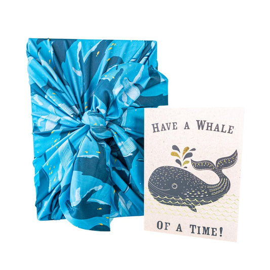 Small Reusable Cloth Furoshiki Gift Wrap | Whales & Waves - Homeland Harvest