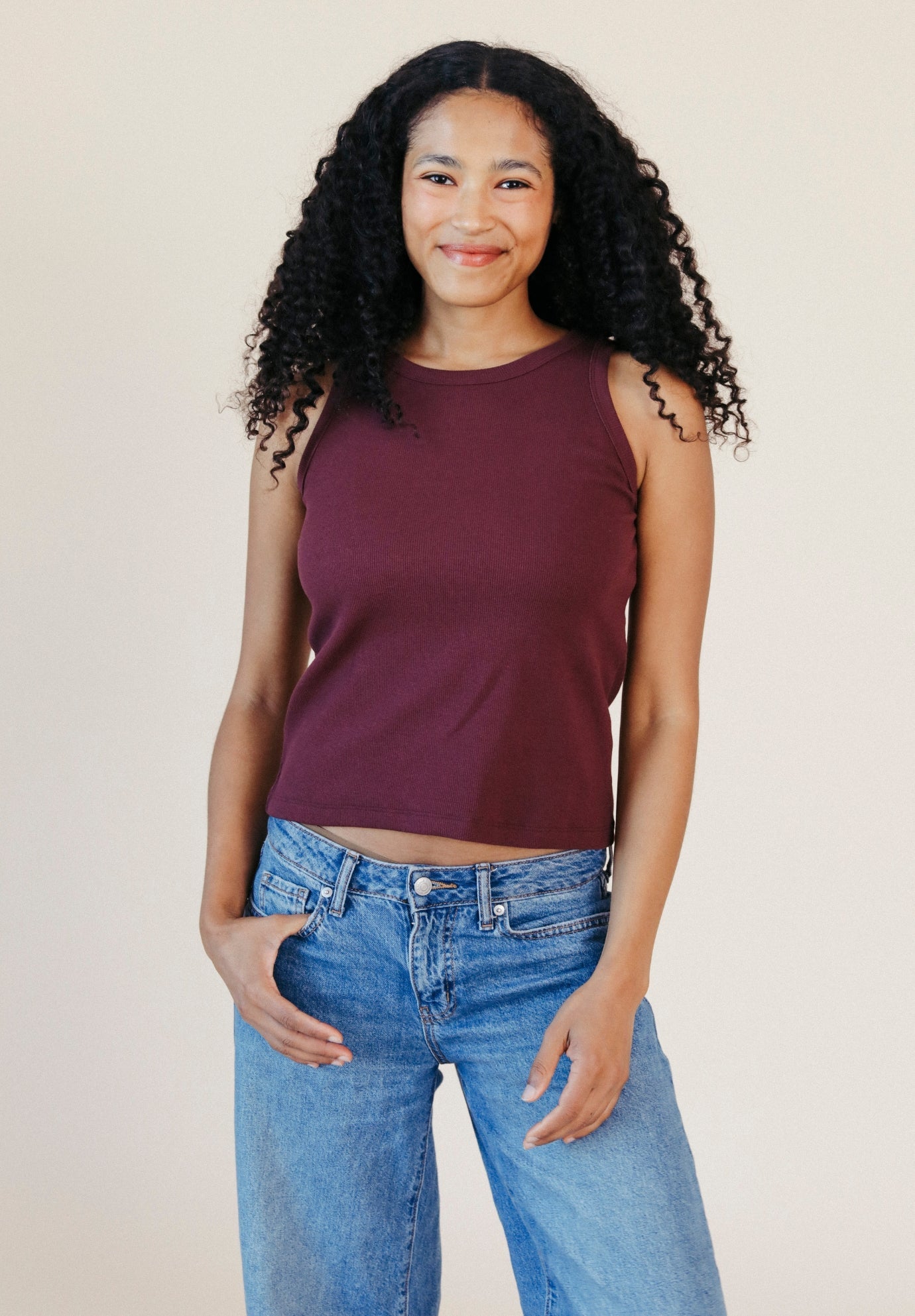 Charlie Ribbed Organic Cotton Tank - Port - Homeland Harvest
