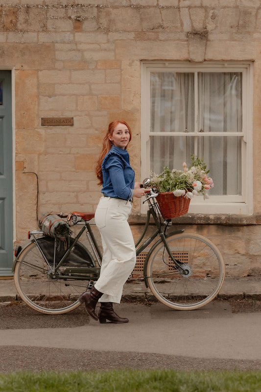 Charlotte Long-Sleeve Cotton Blouse – Dungaree Blue - Homeland Harvest