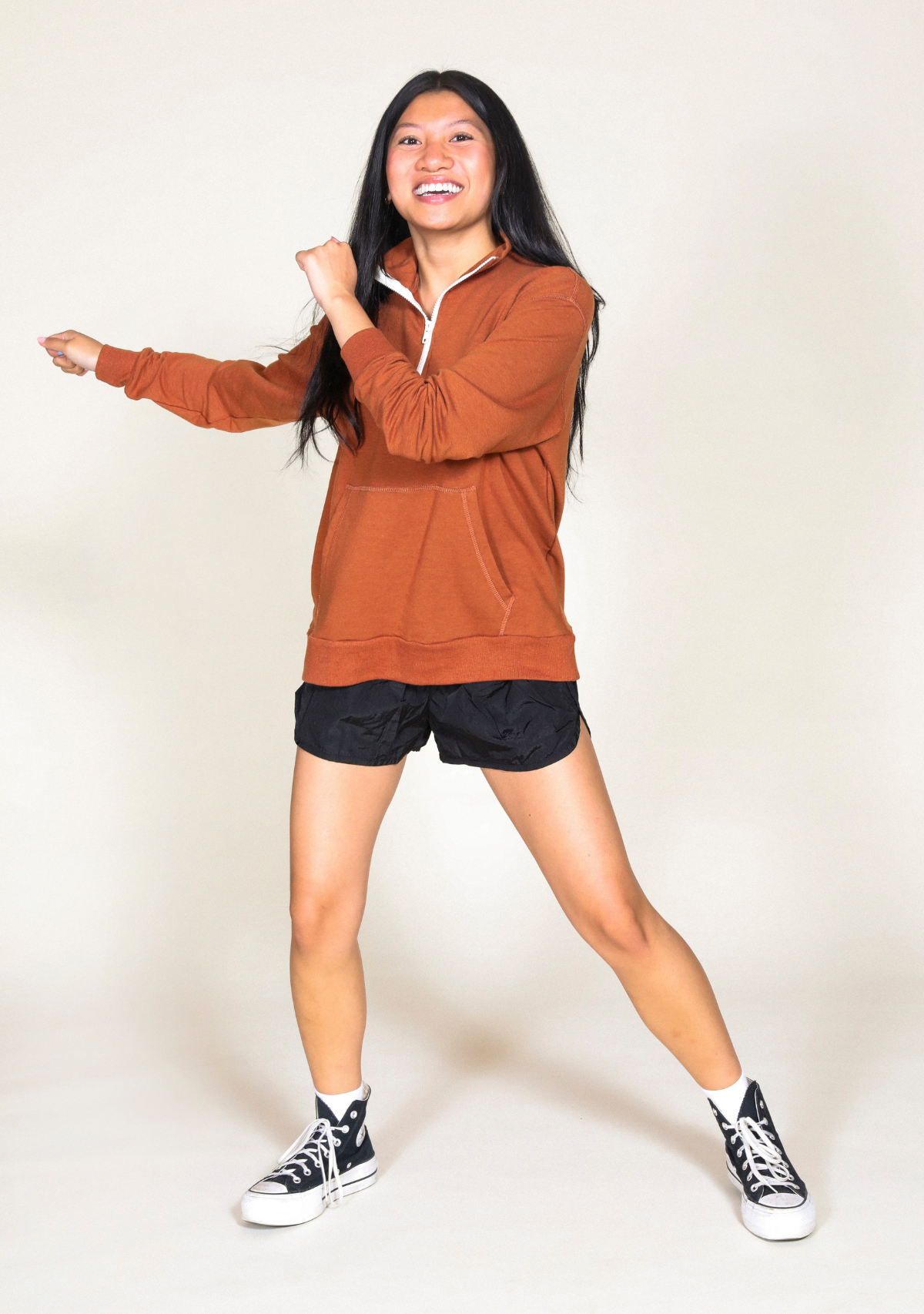 Frances Zip Collar Sweatshirt - Rust - Homeland Harvest