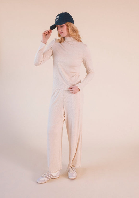 Hedy Ribbed Modal Lounge Pant- Heather Almond - Homeland Harvest