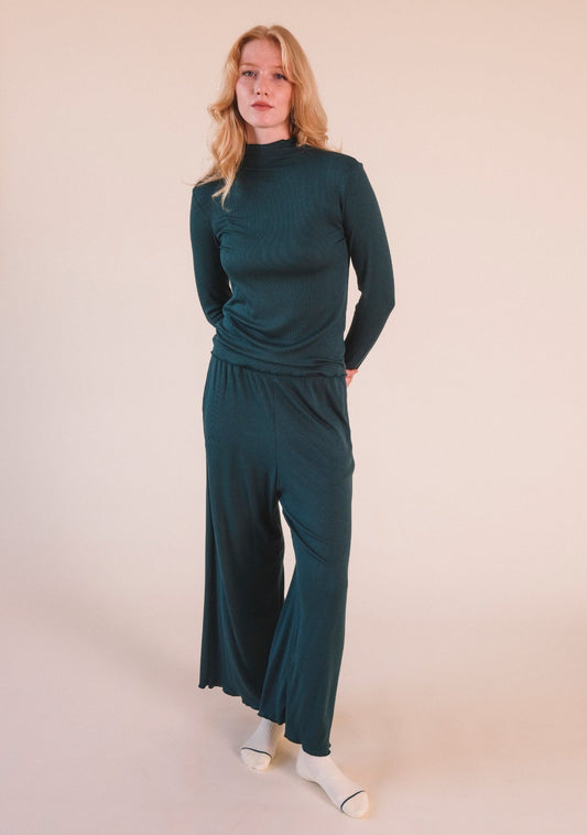 Hedy Ribbed Modal Lounge Pant- Pine - Homeland Harvest