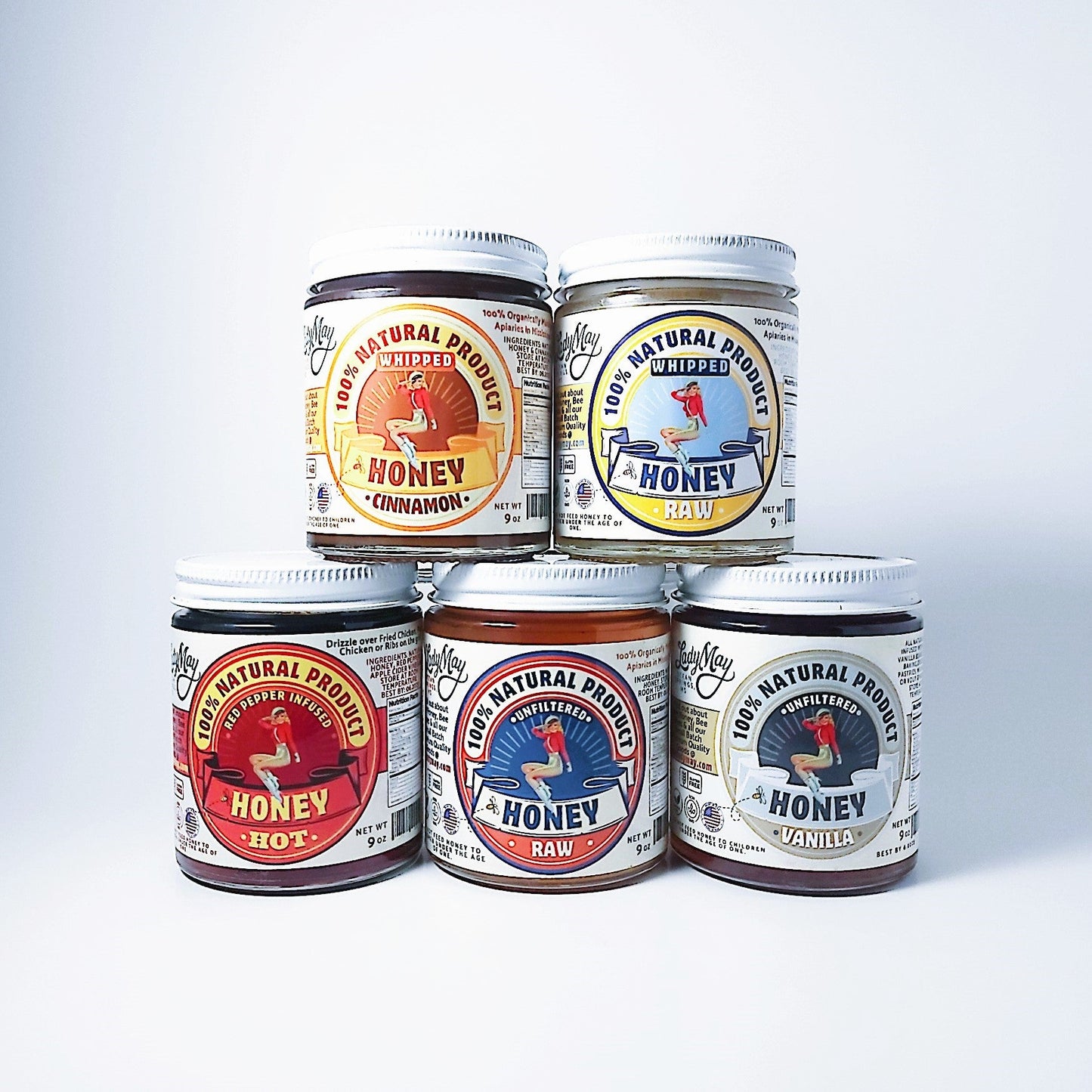 All Natural Raw Unfiltered Honey, 9oz Glass Jar, Lady May’s Mississippi Honey Makers