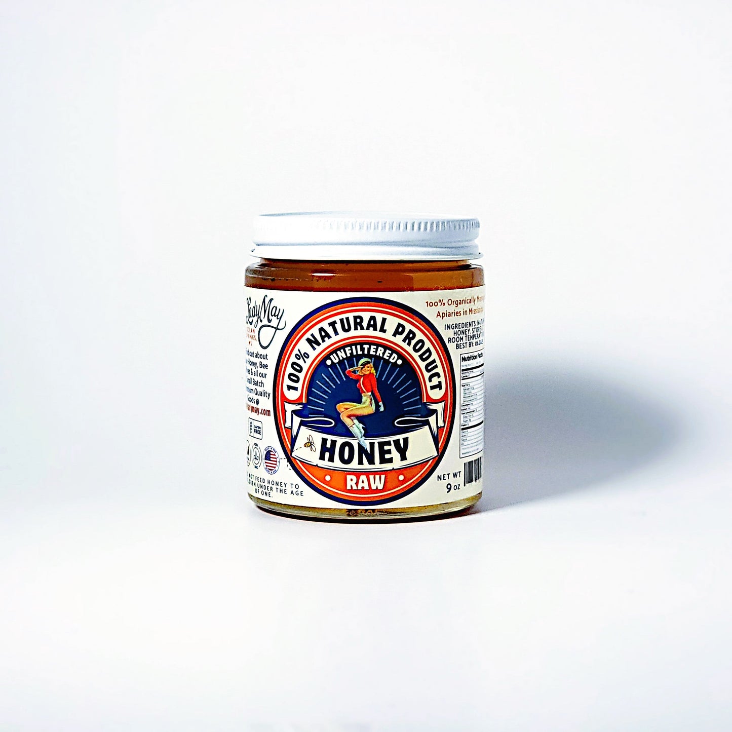 All Natural Raw Unfiltered Honey, 9oz Glass Jar, Lady May’s Mississippi Honey Makers