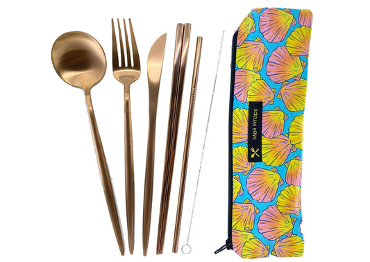 Meli Wraps Beeswax Wrap Bulk Roll + Cutlery Set in Shell Print - Homeland Harvest