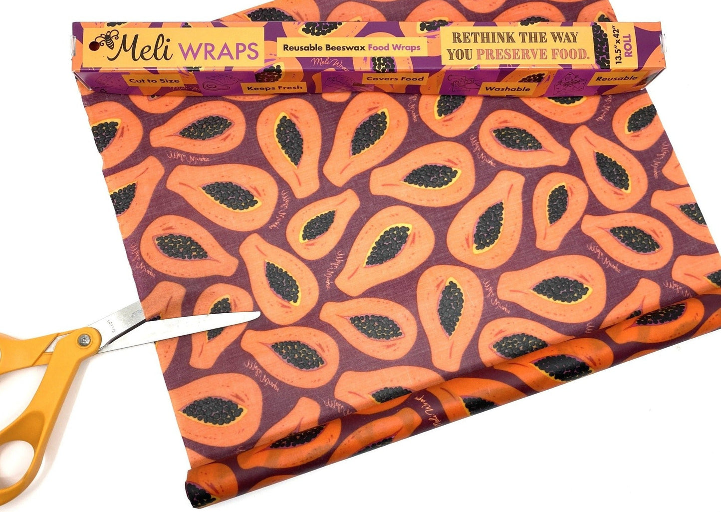 Beeswax Wrap Bulk Roll - Purple Papaya Print - Homeland Harvest