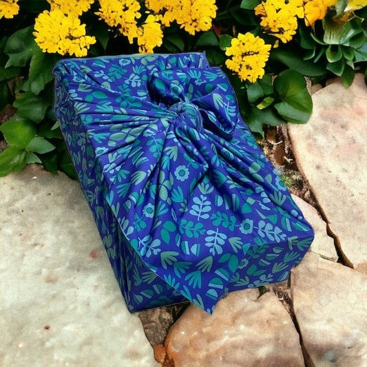 Extra Large Reusable Cloth Furoshiki Gift Wrap | Blue Botanical - Homeland Harvest