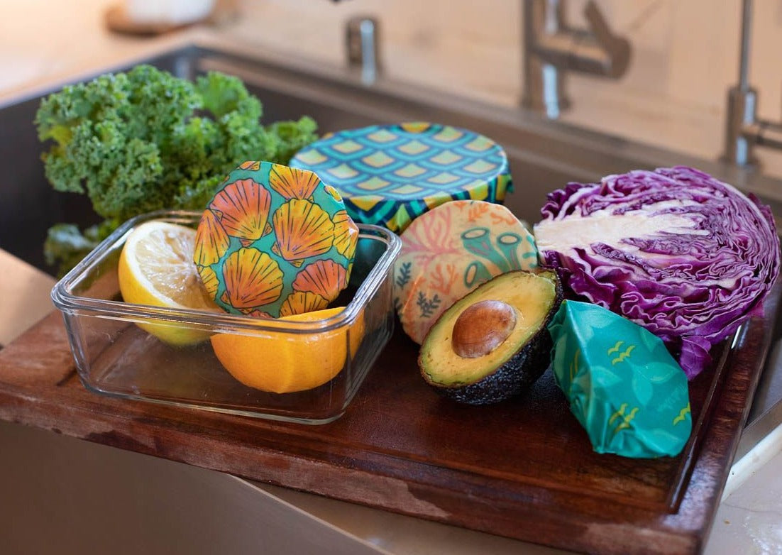Meli Wraps Beeswax Wrap Bulk Roll + Cutlery Set in Reef Print - Homeland Harvest