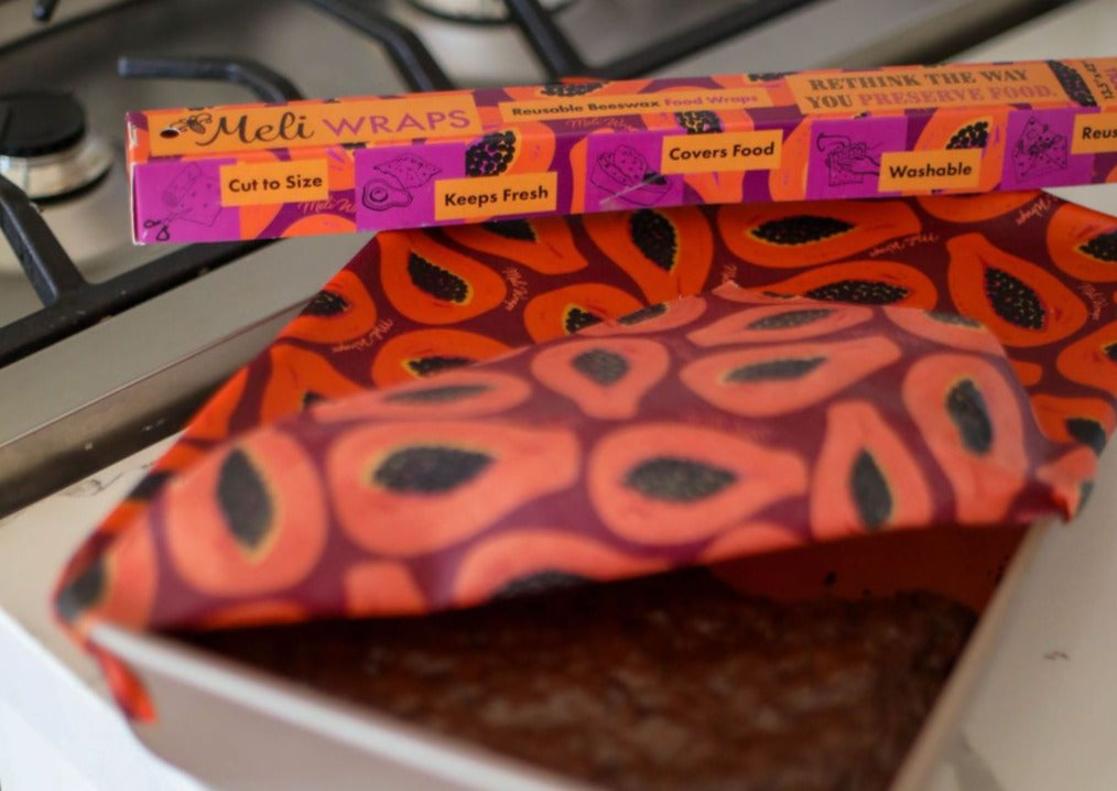 Beeswax Wrap Bulk Roll - Purple Papaya Print - Homeland Harvest